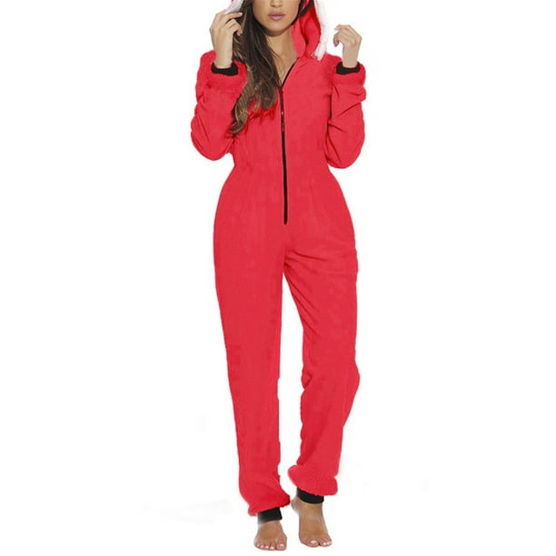 Aunavey Aunavey Women One Piece Fleece Pajamas Jumpsuit Hooded Fuzzy Warm Romper Sleepwear Walmart Com Walmart Com