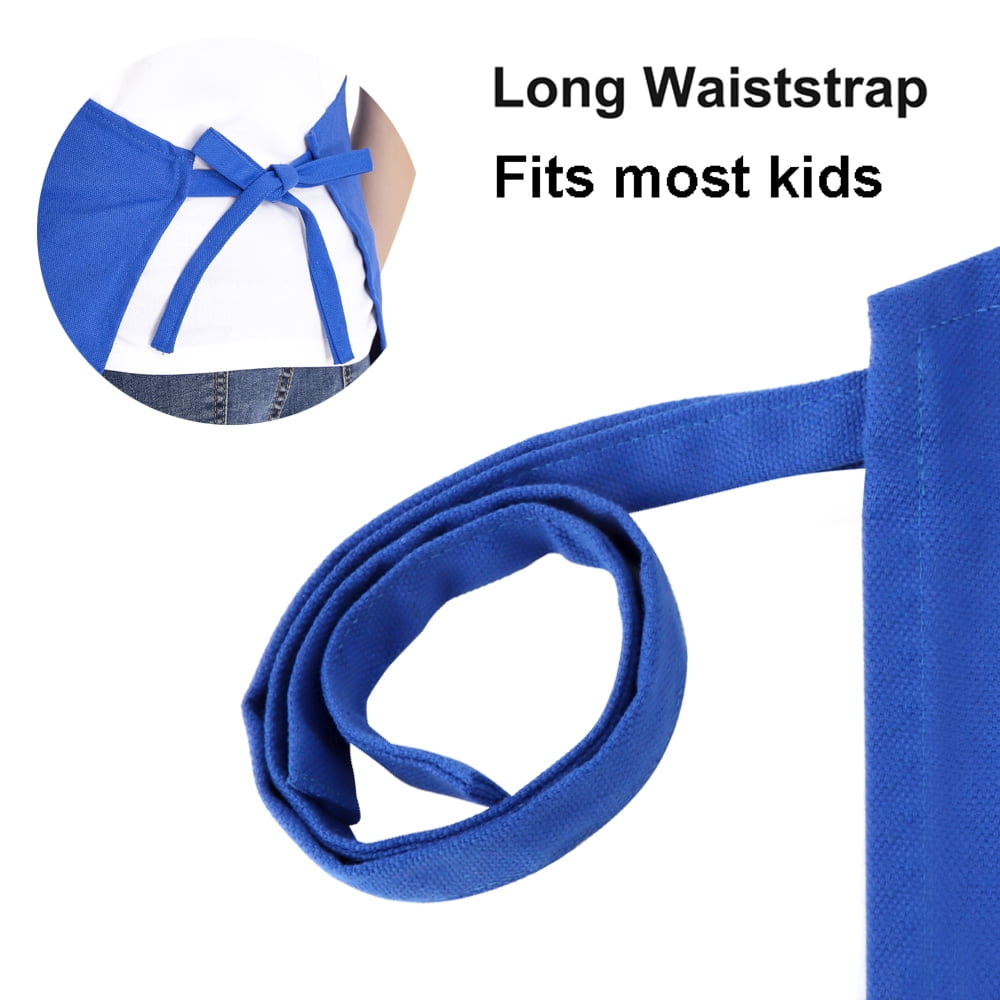 Toptie 6 Pack Kids Aprons with Pocket & Adjustable Strap, Child Chef Bib Apron for Kitchen Cooking Baking Painting-Blue-M