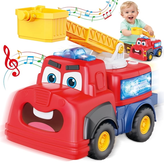 UQN Fire Truck Toy for Toddlers 1-3, Interactive Talking Musical Car Toy, Recording Repeating Truck, Realistic Sirens & Sounds & Lights, Kids Fire Learning Toy for 2 Year Boy Girl Birthday Gifts