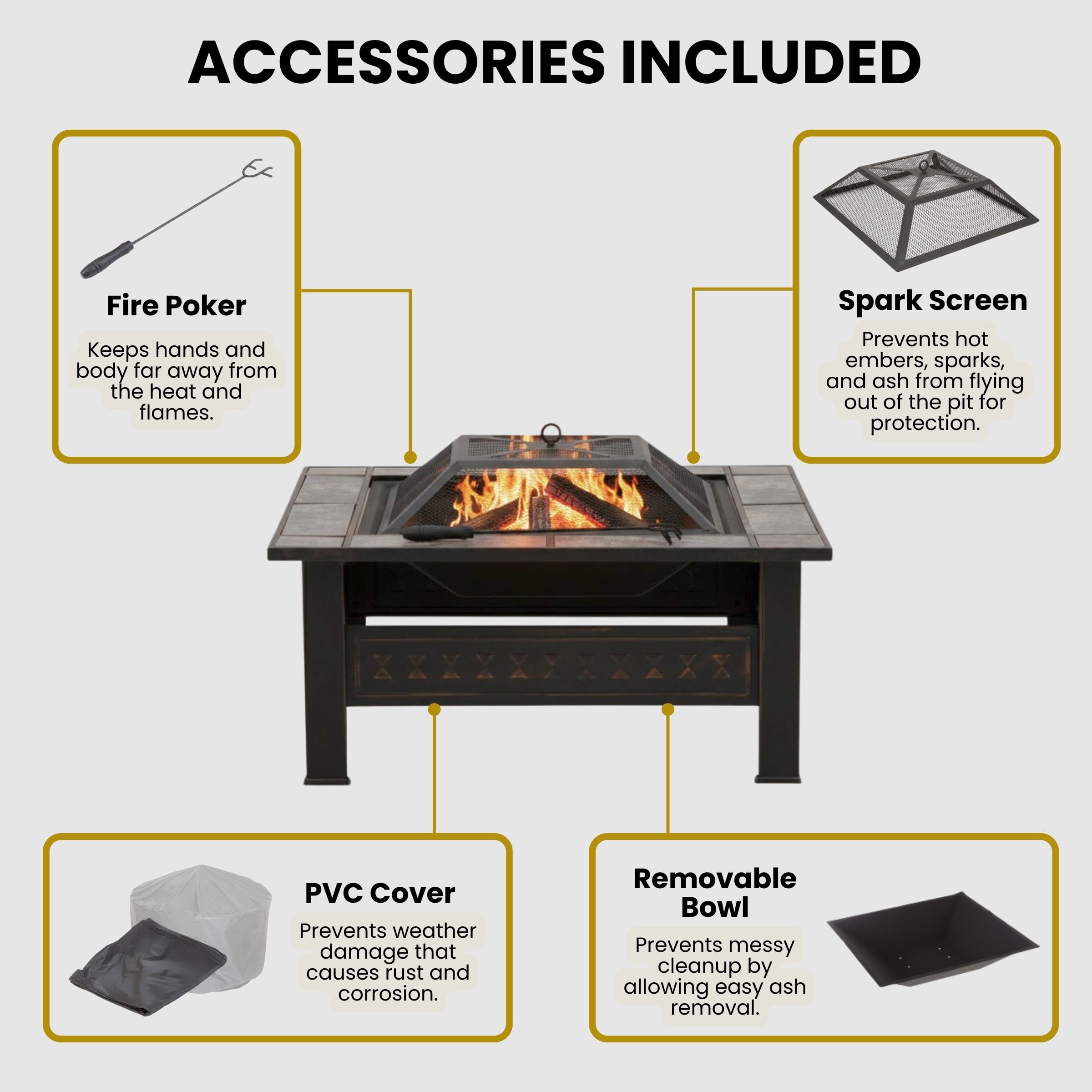 Pure Garden 32-Inch Outdoor Steel Fire Pit with Screen, Cover, and Poker (Bronze)