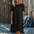 thumbnail image 2 of RYDCOT Womens Summer Dresses Casual Imitation Cotton Linen Blend Dress Short Sleeve Crew Neck Beach Sundresses Shift Tunic Dress with Pocket Today&nbsp;Sales Black, 2 of 5