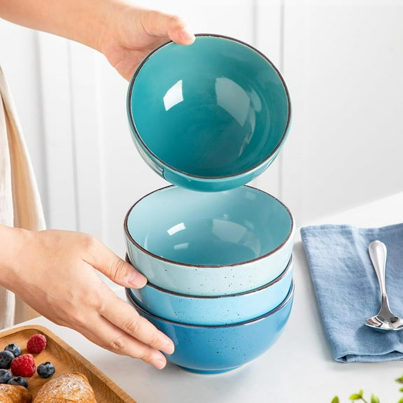 Navia Dinnerware Sets, Stoneware Plates and Bowls Sets, Dinner Salad Dessert Plates and Cereal Bowls Set, Dishes Set for 4, Spray Spot Patterned, Multi-Blue