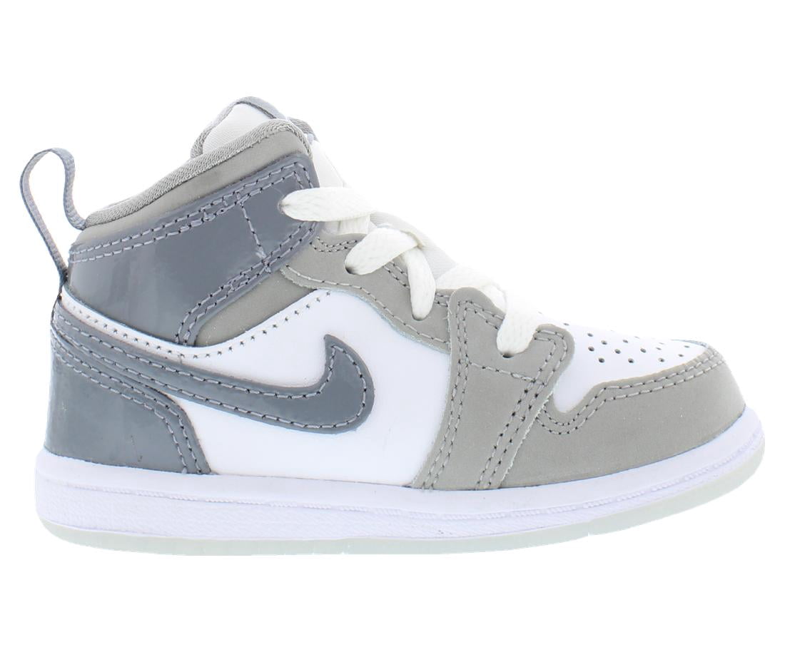 Nike Jordan 1 Mid SE Leather Infant/Toddler Shoes Size 6, Color: White/Cool Grey/Medium Grey