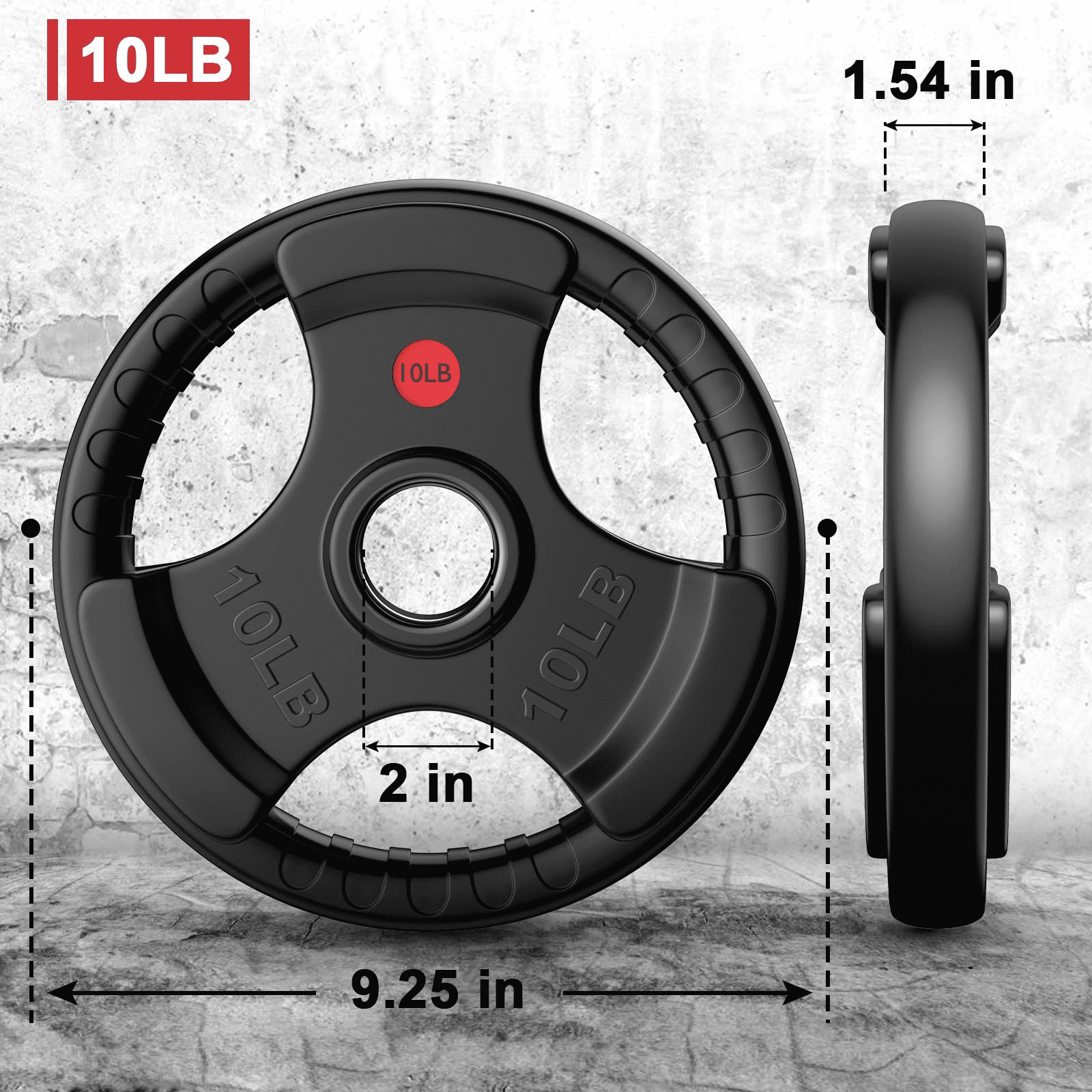 GIKPAL 10LB Weight Plate 2-Inch Rubber Coated Olympic Grip Plate in Pairs or Single for Strength Training, Weightlifting, Crossfit, Solid Cast Iron Weight Plate for Barbell, Black