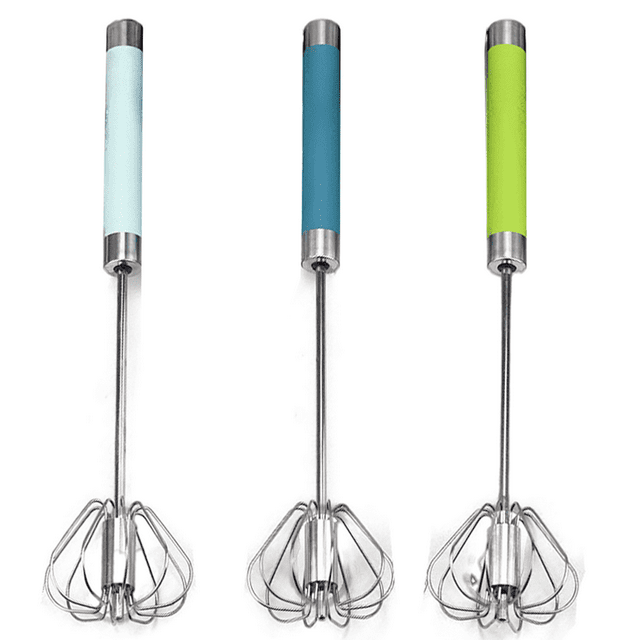 Batidor de huevos semiautomático de acero inoxidable - Batidora giratoria manual de 3 piezas