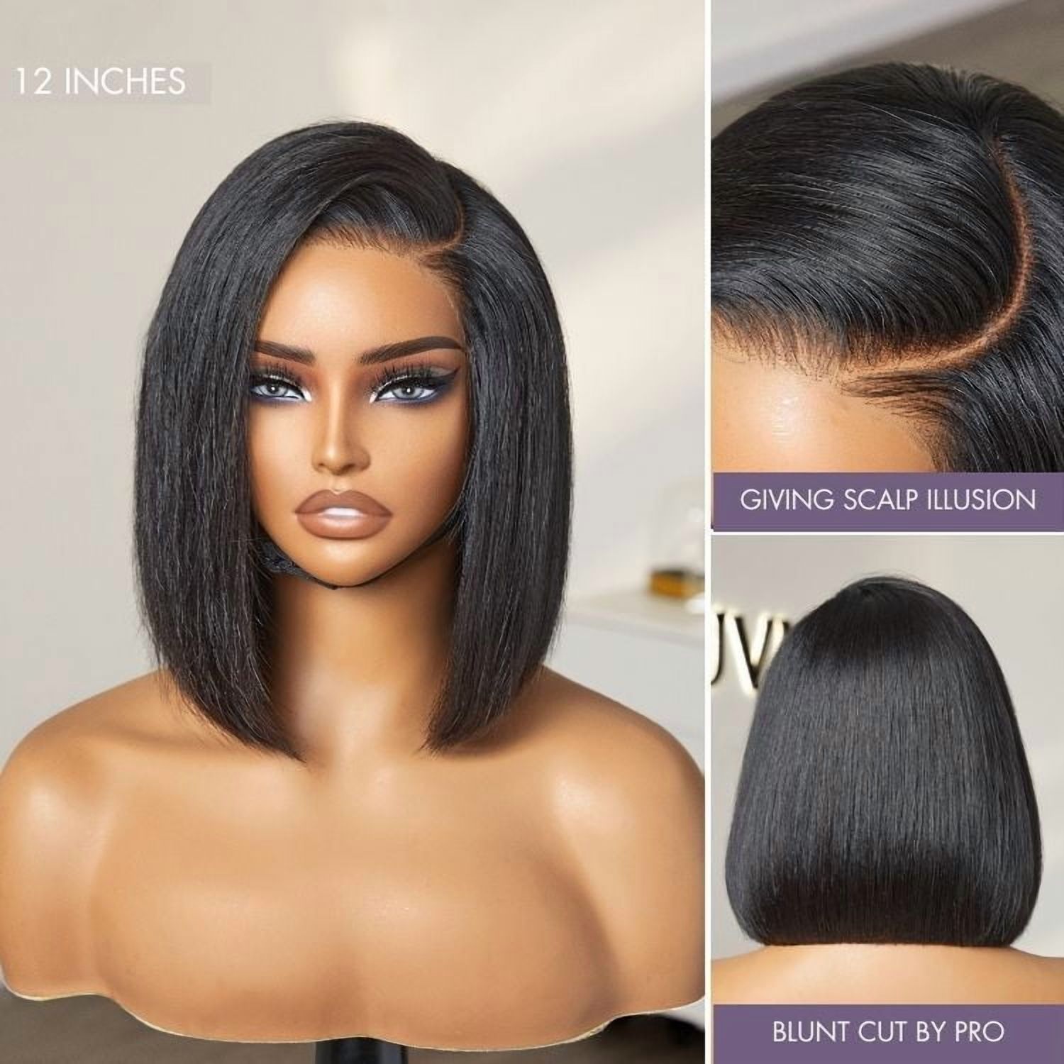 LUVME 10" All-Day Comfort Wig Blunt Cut Bob Glueless Minimalist HD Lace Short Human Hair Wig Pre-Cut Lace for Women 1pc