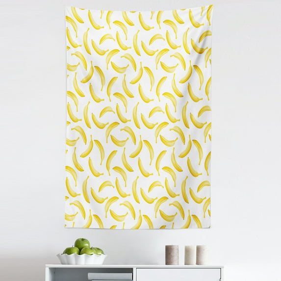 Yellow and White Tapestry, Cartoon Style Bananas Pattern Exotic Fresh Ripe Fruit Healthy Tropical, Fabric Wall Hanging Decor for Bedroom Living Room Dorm, 5 Sizes, Yellow White, by Ambesonne
