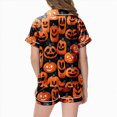 thumbnail image 4 of Cdudpw Toddler Girl Halloween Pajamas Set Ghost Print Short Sleeve Button Down Shirt Pants Fall Pjs Satin Outfits(A006-Orange), 4 of 5
