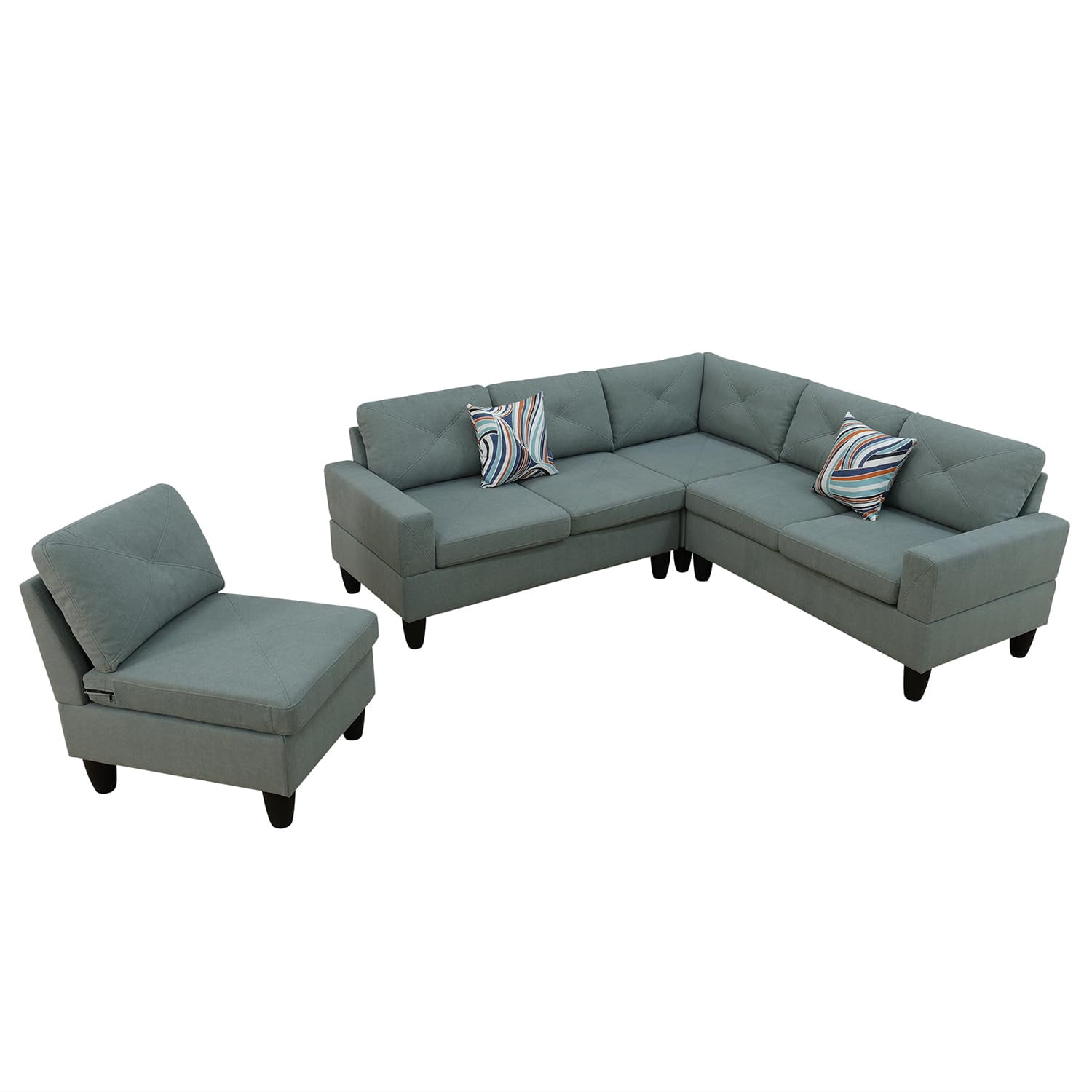 4-Piece Couch Living Room Sofa Set, 6 Seater Modular Sectional Couch L Shaped Corner Sofa, Dendrobium Green