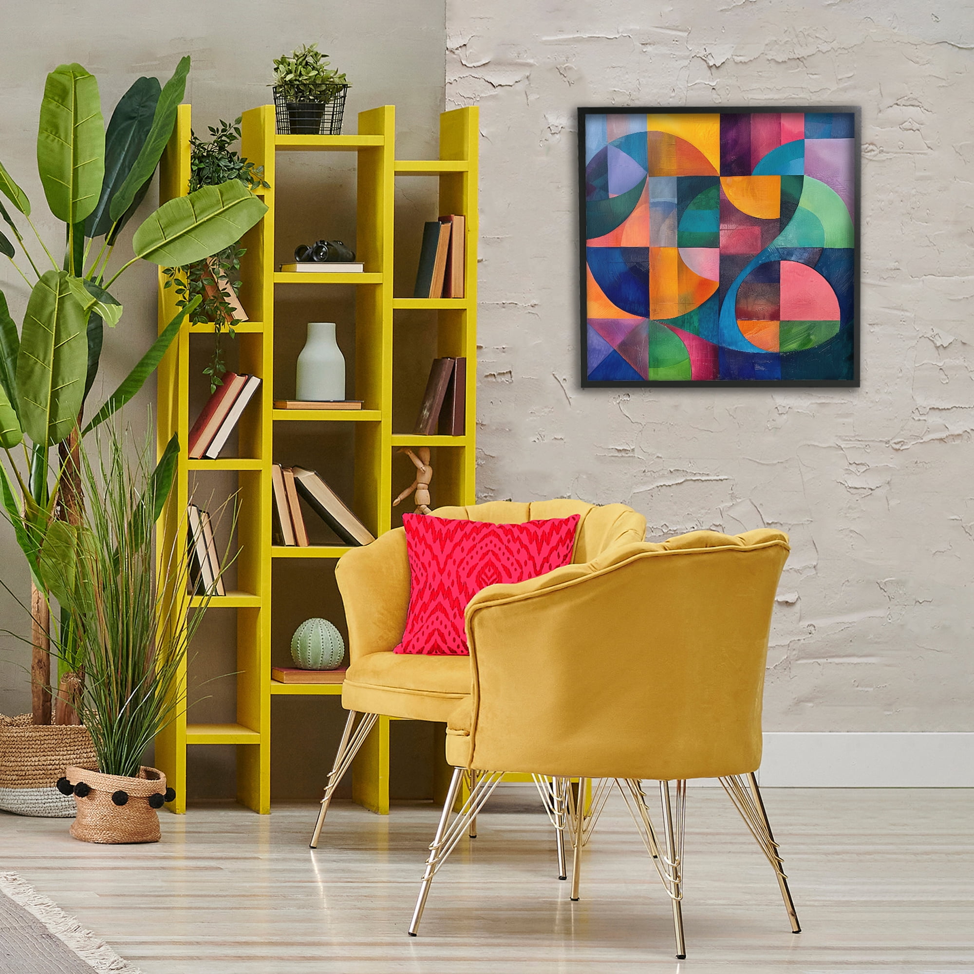 Stupell Industries Luminous Spectrum Shapes Abstract Painting Black Framed Art Print Wall Art, 24 x 24