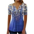 thumbnail image 1 of Pompotops Femmes Mode Décontractée Impression Col Rond en Vrac Manches Courtes T-shirt Top Chemisier Pull-Over Clair, 1 of 5