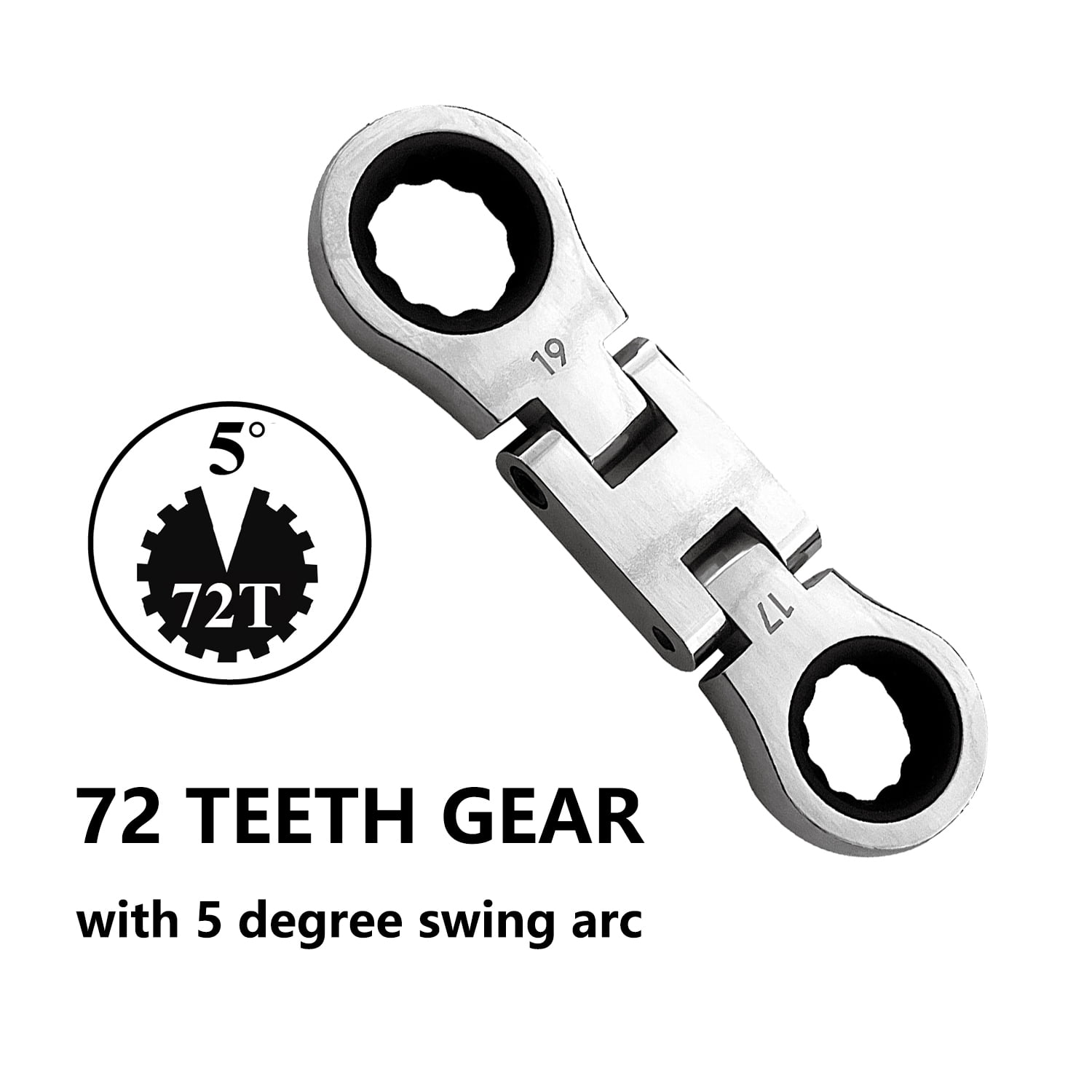 5-Piece Metric Flex Head Ratcheting Wrench Set, Precision Tool, Reversible 72-Tooth 180° Pivoting Head, CR-V Steel 8–19mm, for Automotive & Industrial Repair
