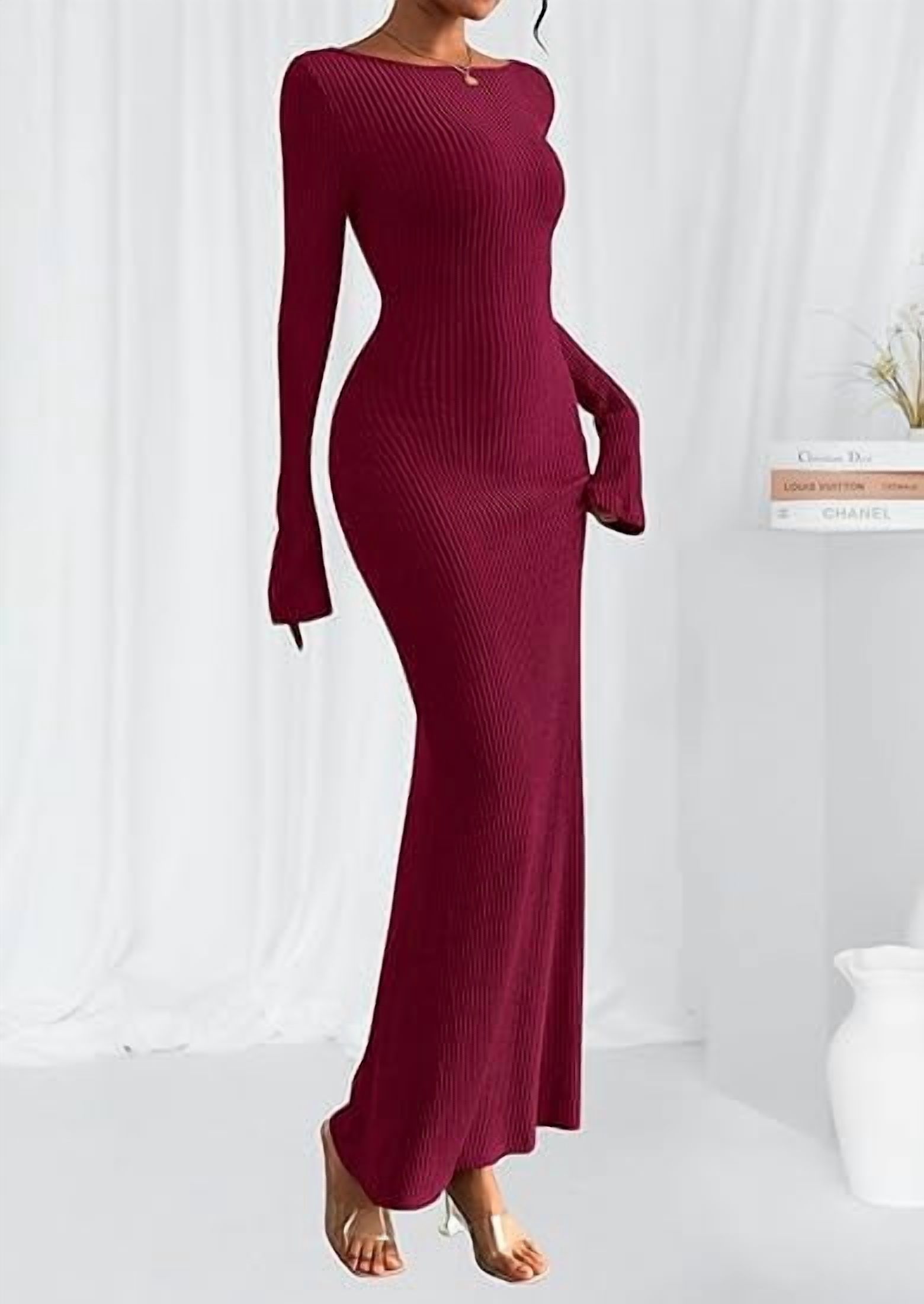 PRETTYGARDEN Women’s Bodycon Maxi Dress – Cap Sleeve, Ribbed Knit, High Slit - View #3