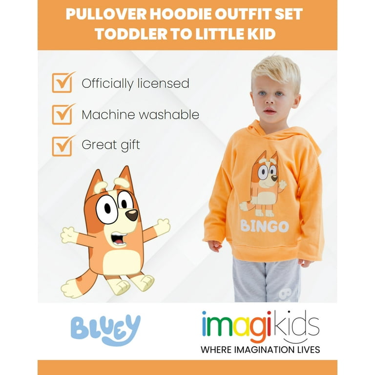 Bluey Bingo Little Boys Fleece Pullover Hoodie and Jogger Pants Outfit Set  Orange / Gray 6
