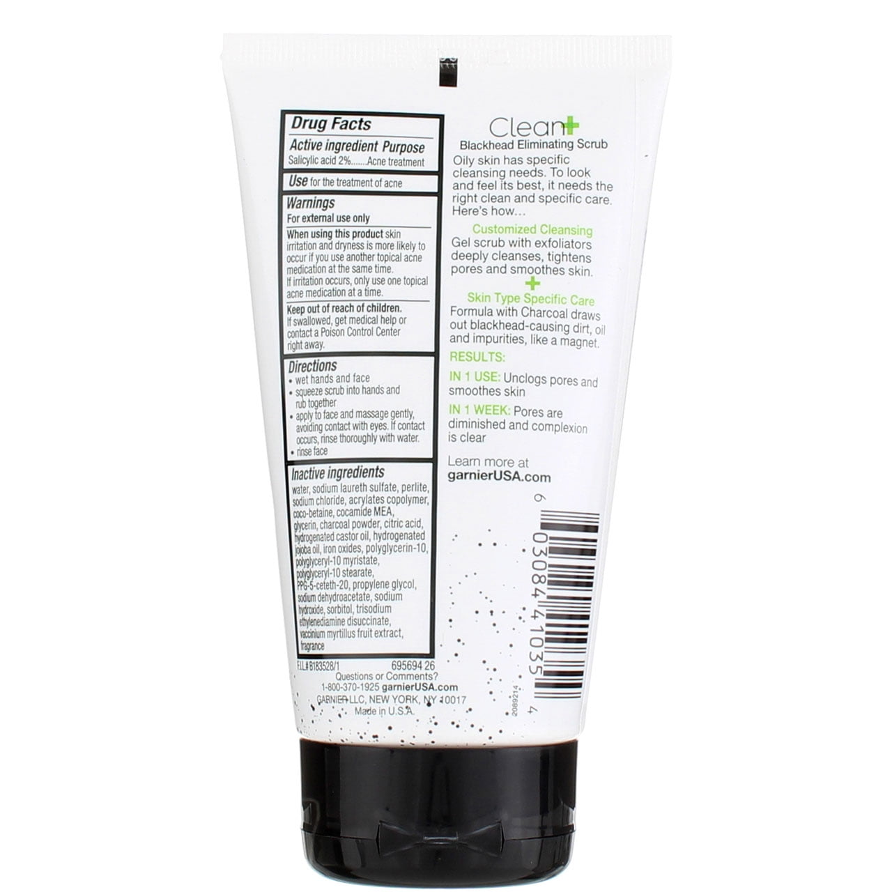 Garnier SkinActive Clean+ Blackhead Eliminating Face Scrub, Charcoal, 5 fl oz (3 Pack) (Bundle)