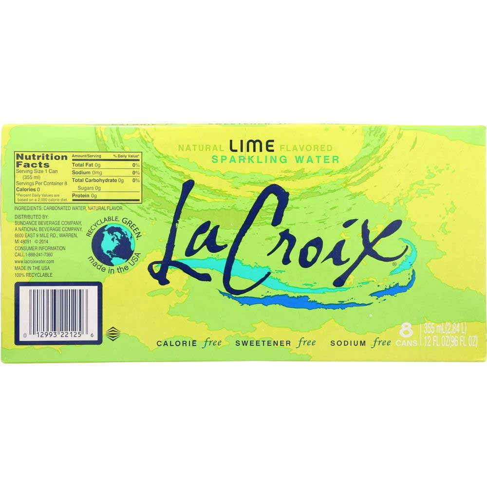 LaCroix Natural Lime Sparkling Water, 12 Fluid Ounce - 8 Count per pack -- 3 packs per Case.
