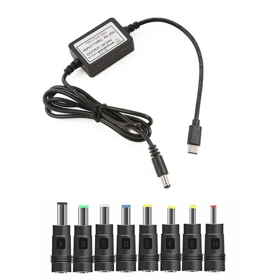 Type C DC24V Power Supply Charging Cable with Multiple Adapters for LED Lights and Security Cameras Power Supply