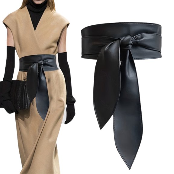 Women Belt Imitation Leather Wide-Brimmed Design Retro Cinched Belt Dresses Coat Knotted Belt Versatile Accessory