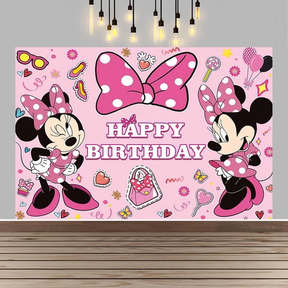 Minnie Happy Birthday Anime Cartoon Theme Backdrops Banner Birthday Party Decor Supplies(5x3ft)