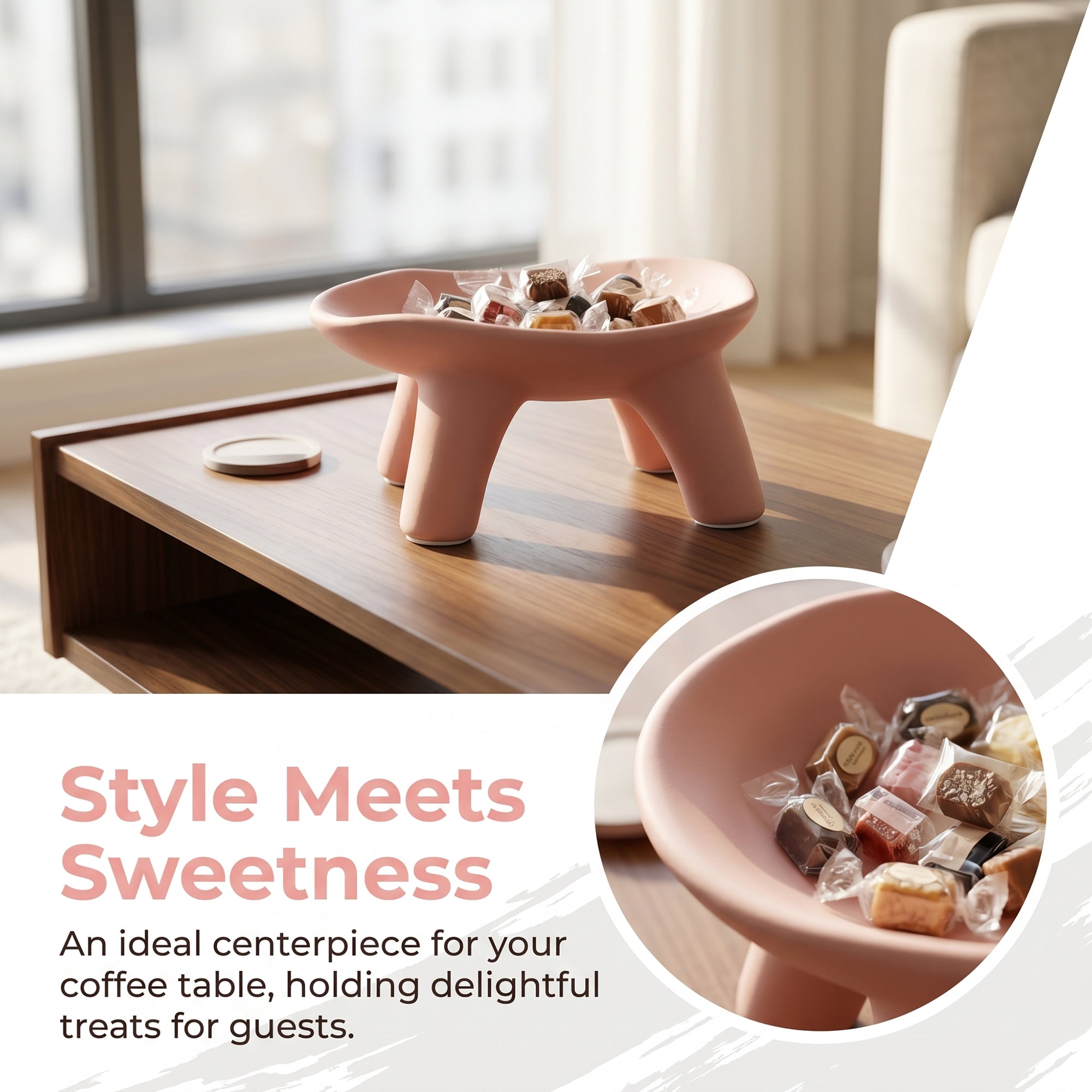 Unique Bargains Ceramic Pedestal Footed Jewelry Tray Bowl Pink 8.1*8.1*3.9inch