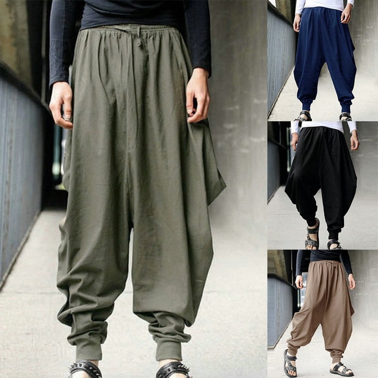Men's Japanese Casual Loose Harem Trousers Baggy Hippy Hakama