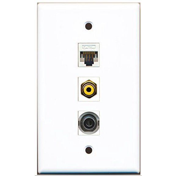 RiteAV - 1 Port RCA Yellow and 1 Port 3.5mm and 1 Port Cat5e Ethernet White Wall Plate