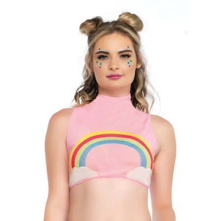 Avenue Crop - Leg Avenue Women's Cute Rainbow High Neck Sleeveless Mesh Crop Top with Zipper Back, Pink, Medium