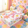 thumbnail image 4 of meiyoeat Pink Floral Monogrammed K Twin Sheet Sets For Girls,Cute Cartoon Flower Bedding For Kids,3pcs, 4 of 6