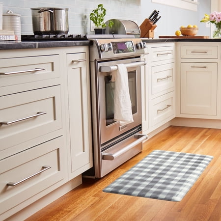 Cat Cora Printed Embossed Gentle Step Buffalo Check French Country Kitchen Mat  Black/White  19.6  x 39.3