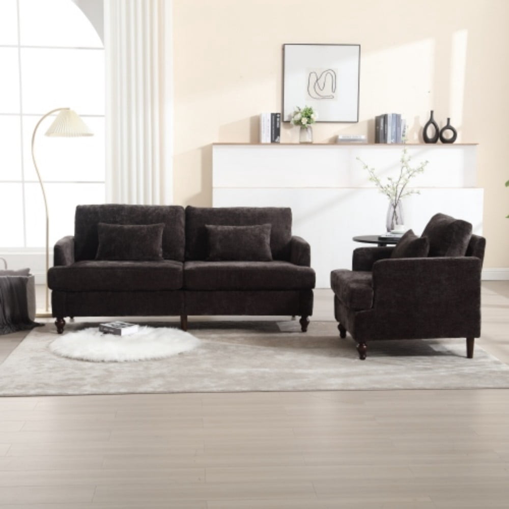 Accent Chair, Mid Century Modern Chenille Armchair with Tufted Back, Studded Solid Wood Frame, Upholstered Lounge Chair for Living Room, Bedroom, Black