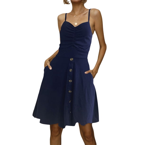 Txlixc Vestido sin mangas con botones y cuello en V de verano para mujer Txlixc Sexy