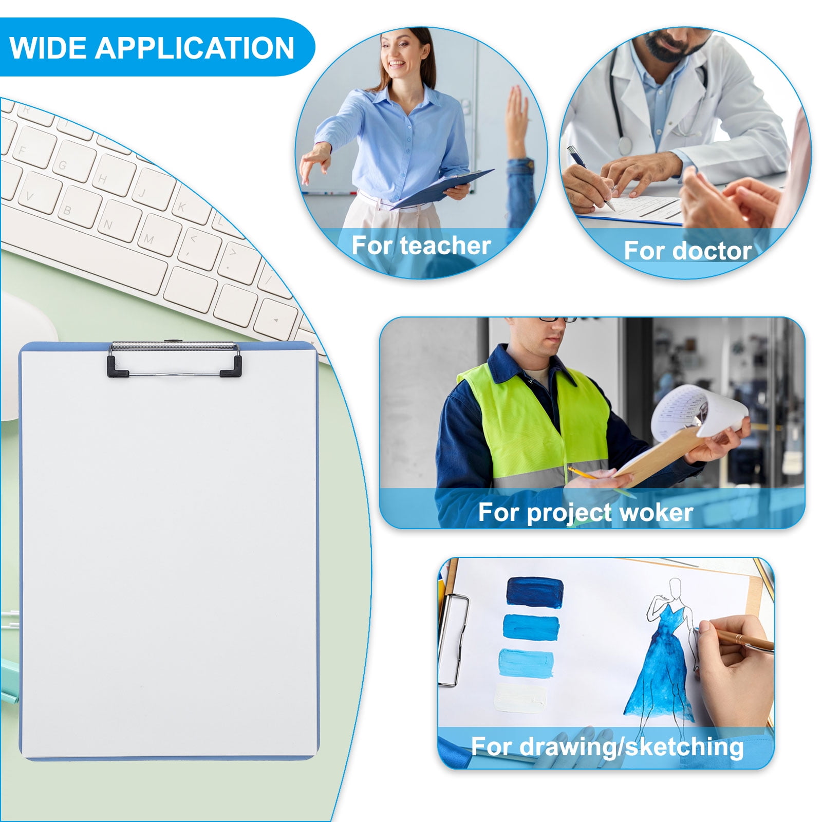 Uxcell A4 Plastic Clipboard, 1Set Office Clipboard with Color Letter Size Metal Clip Profile Clipboard for Office Classroom Home Outdoor, Style2