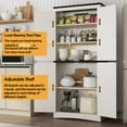 thumbnail image 6 of ChVans 71" Tall Farmhouse Kitchen Pantry Storage Cabinet, 5 Layers Freestanding Cupboard with Adjustable Shelves & Load-Bearing Steel Pipe & 4 Barn Doors for Kitchen, Dining Room, Living Room, White, 6 of 7