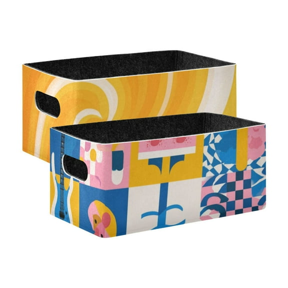 2 Pack Living Room Bed Room Felt Storage Baskets Boxes Foldable Organizer With Handles Orange and White Background music Festival