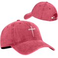 thumbnail image 4 of Womens and Mens Christian Jesus Cross Baseball Cap, Easter Cross Embroidered Adjustable Unisex Dad Hat, Retro Washed Vintage Cotton Curved Brim Baseball Cap for Summer Outdoor and Casual Wear Red, 4 of 4