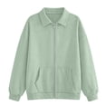 thumbnail image 3 of Womens Zip Up Sweatshirt Casual Jacket Drop Shoulder Long Sleeve Solid Color Fall Winter Fashion Top with Front Pockets Mint Green S, 3 of 4