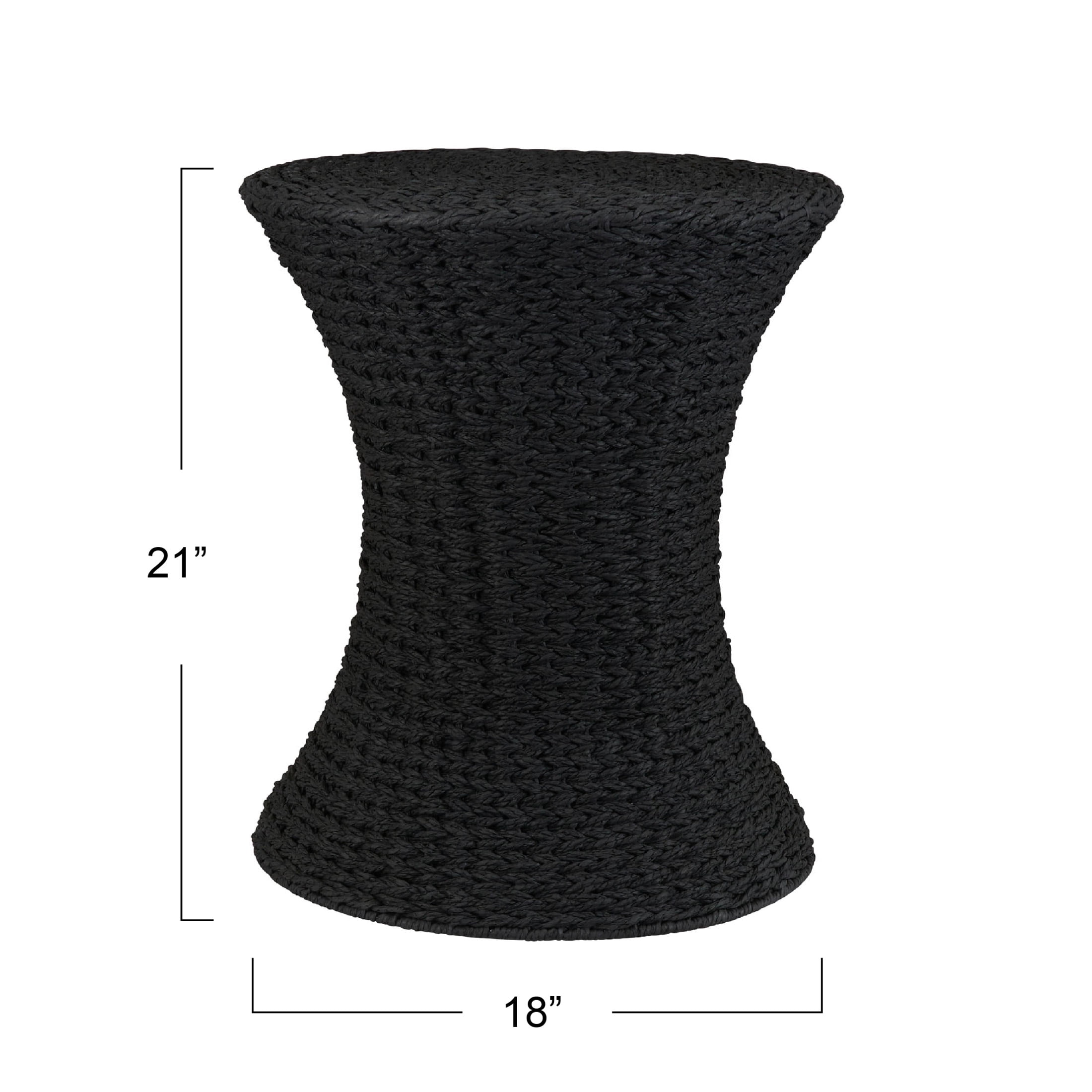 Household Essentials Handwoven Paper Rope Stool with Hourglass Shape, Black