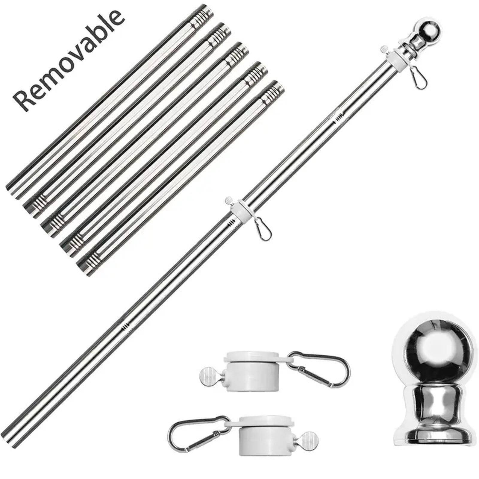 Flag Pole, 360 Degree Spinning Stainless Steel Rustproof Flagpole Kit for 4 x 6 Ft Outdoor Flags for Outside House Garden Courtyard Fence
