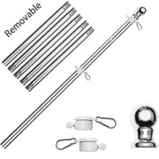 Flag Pole, 360 Degree Spinning Stainless Steel Rustproof Flagpole Kit for 4 x 6 Ft Outdoor Flags for Outside House Garden Courtyard Fence