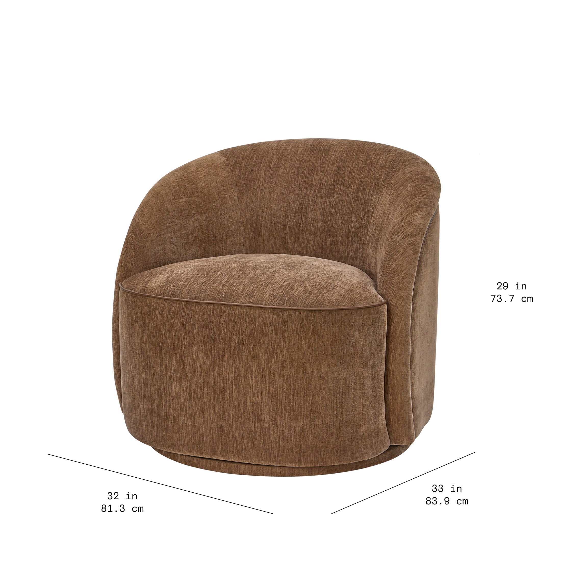 Beautiful Georgiana Swivel Chair by Drew Barrymore, Chocolate with Faux Leather Piping