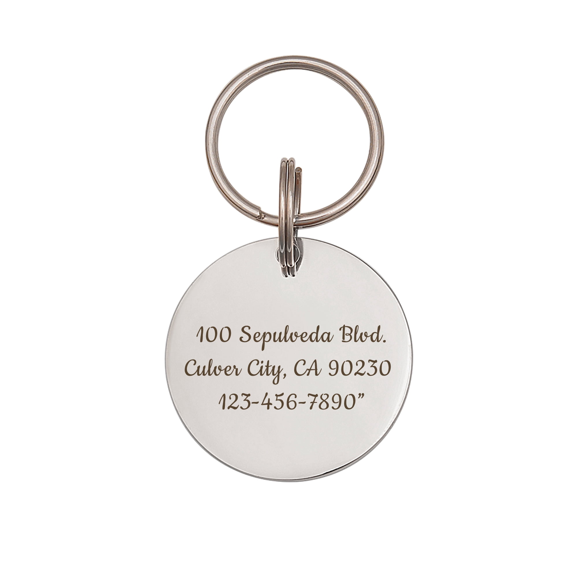 Anavia Metal Stainless Steel Round Name - EKG Birthday Holiday Christmas Engraved Dog Cat ID Tag, Silver
