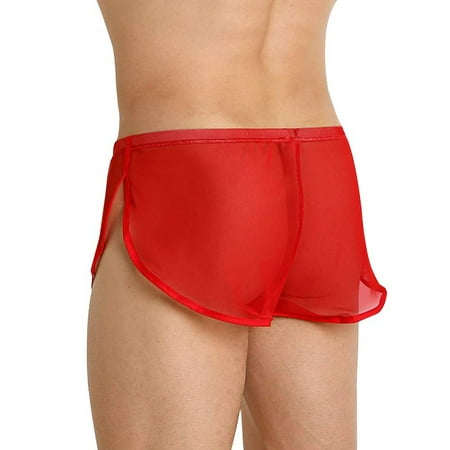 FUNUONY Big Sale! Men s Boxer Mesh Shorts See Through with Large Split Sides Active Boxers Underwear Men s Underwear Mesh Breathable Underpants Mens Mesh Shorts See Through with Large Split Red S