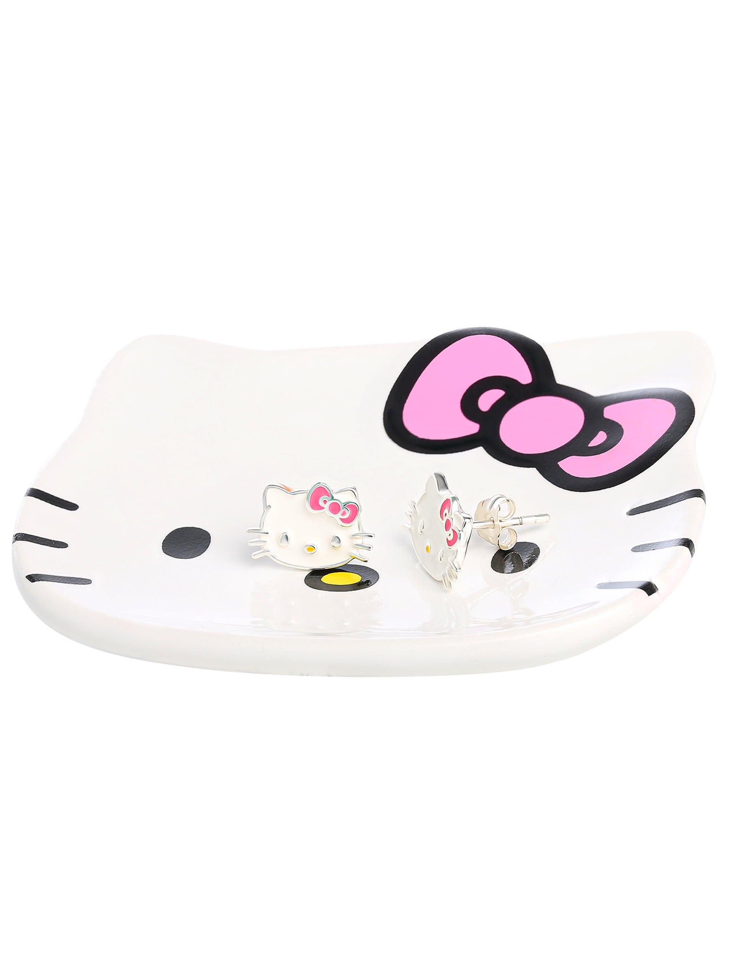 Hello Kitty Sterling Silver Earrings with Ceramic Jewelry Tray Gift Set