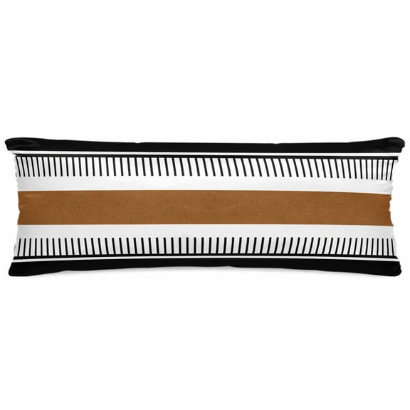 Modern Brown Black Satin Pillowcase for Hair and Skin with Zipper, Soft Breathable Cooling Silk Pillow Cases, Boho Contemporary Geometric Striped Body Pillow Covers Bed Pillows 20"x54"