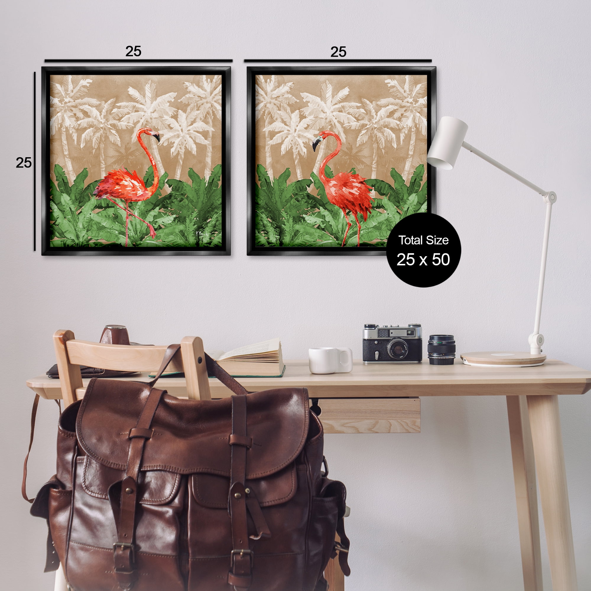Stupell Industries Flamingoes in the Jungle Animals Painting Black Floater Framed Canvas Art Print Wall Art, 25 x 25, Set of 2