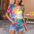thumbnail image 4 of DDAPJ pyju Blouse for Women Dressy Casual Puff Short Sleeve Boho Tops Fashion Floral Crew Neck Tunic Shirts 2025 Summer Clothes Lightning Sales of The Day Multicolor L, 4 of 8