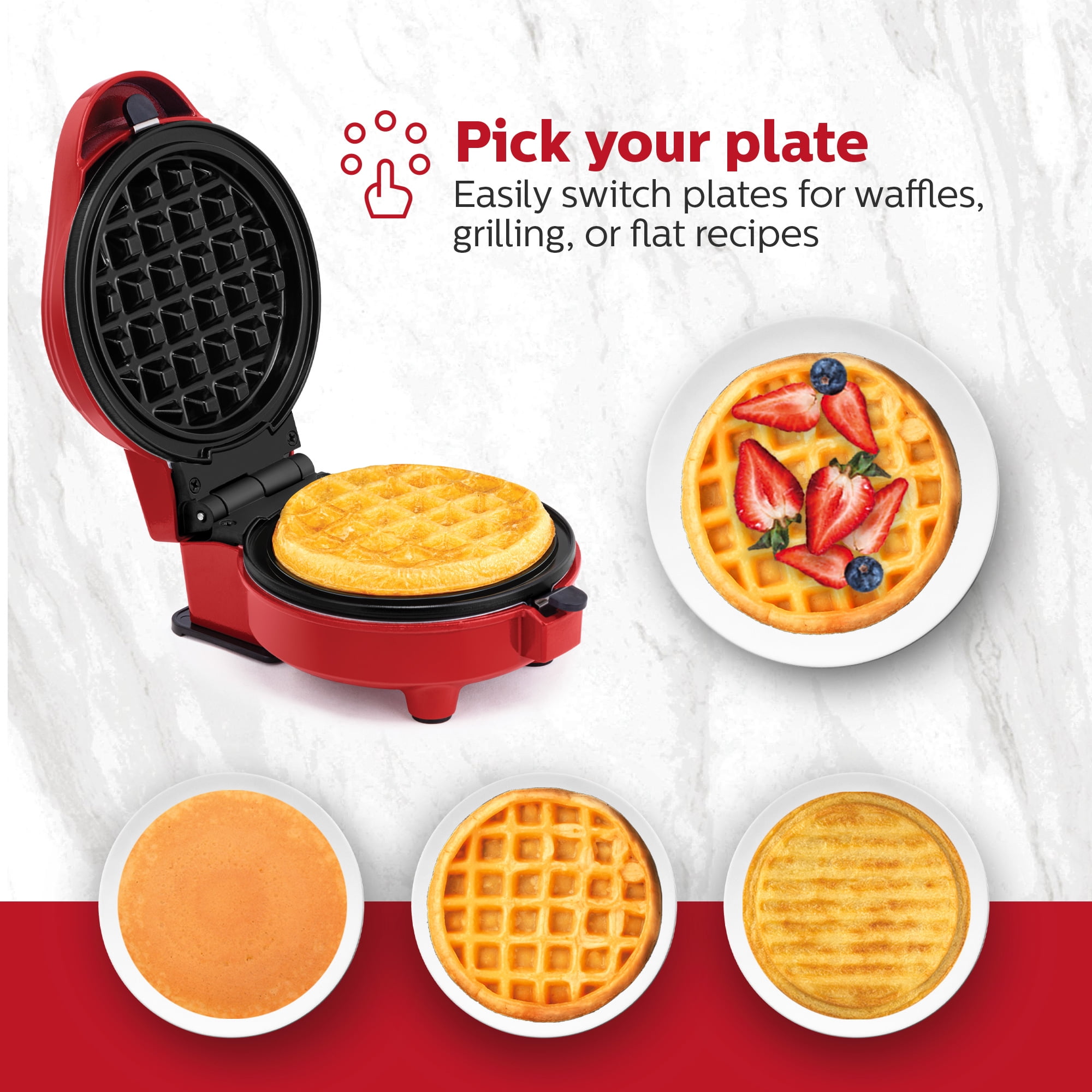 Holstein Housewares 3-IN-1 PERSONAL MAKER – Includes 6 Interchangeable Plates (Waffle, Grill, Flat), Compact Design, Non-Stick Coating, Preheat Indicator Light
