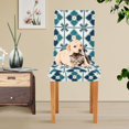 thumbnail image 4 of Yayeee 4 Pack Dining Chair Covers Stretch Parson Chairs Slipcovers Seat Protector, Blue Mosaic Pattern, 4 of 6