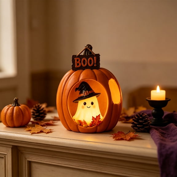 Gqtwoy Halloween Acrylic Pumpkin Ghost Ornament, 2D Tabletop Decoration, Whimsical Fall Decor, Ideal for Holiday Parties and Home Decoration, Sturdy Scratch-Proof Design