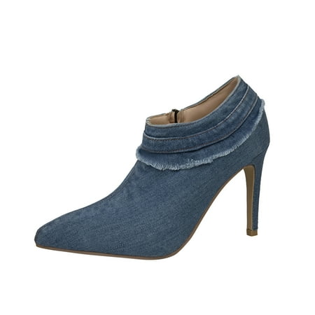 

Sandals for Women High Heel Ladies Fashion Solid Color Denim Pointed Shallow Side Zipper Thin High Heels Shoes